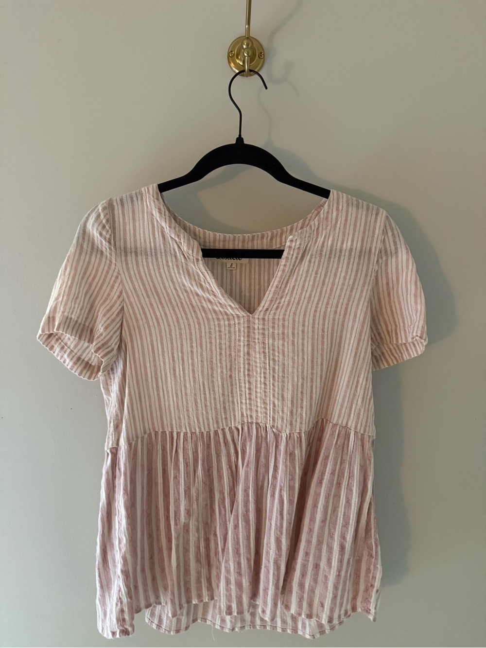 Listicle Pink & White Striped V-Neck Peplum Top